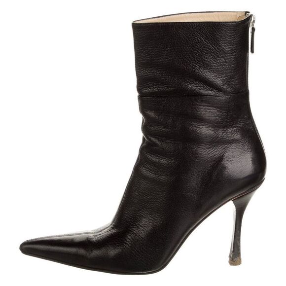 Gucci Black Leather Pointed Toe Ankle Boots Size 37 1/2 US 7 1/2 Original Box - Picture 1 of 16